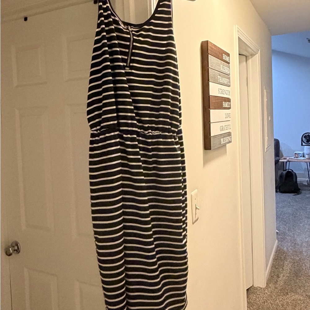 SHEIN Black and White Striped Midi Dress
